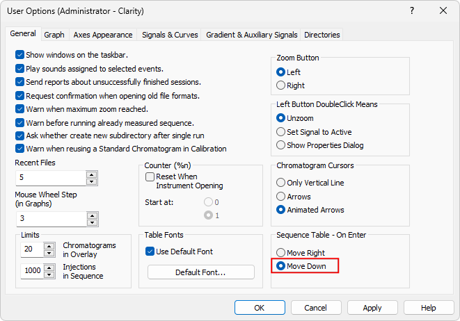 User Options - Sequence On Enter